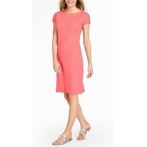 Talbots Salmon Pink Peach Shoulder Button Interlock Cotton Shift T-Shirt Dress